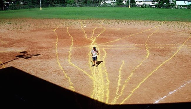 Pabón using a baseball field as his canvas. Image courtesy of SMU Meadows. Photo credit: SMU Meadows