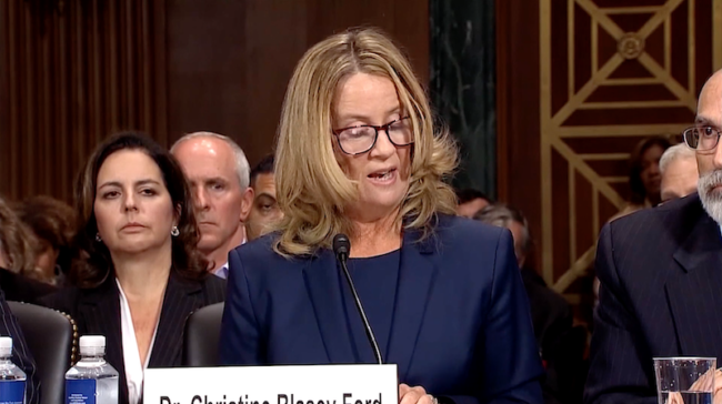 Christine Blasey Ford testifies against Supreme Court Nominee Brett Kavanaugh. Photo credit: CNN