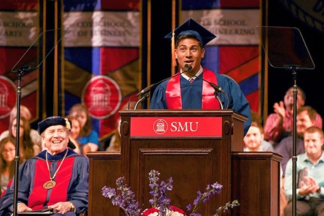 Students hear Student Body President Nathan DeVera give remarks at Opening Convocation and Rotunda Passage on Sunday, August 19, 2018. Photograph courtesy of SMU. Photo credit: SMU