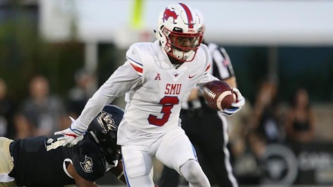 James Proche recorded 100 yards against the Knights. Photo credit: SMU Athletics
