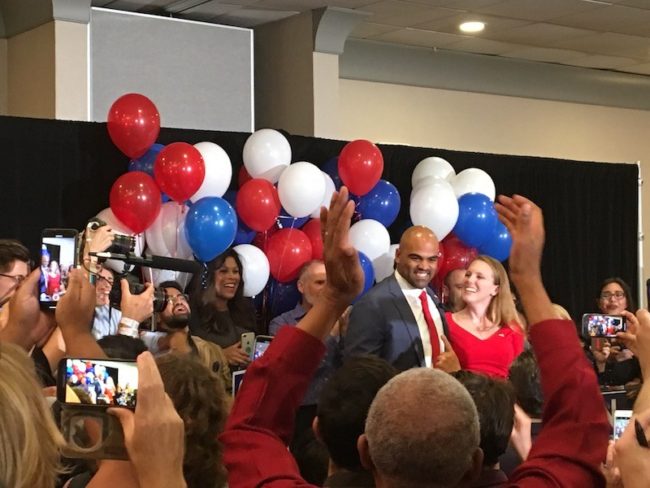 Colin Allred gives a victory speech after winning  the 32nd Congressional District. Photo credit: Corey Obot