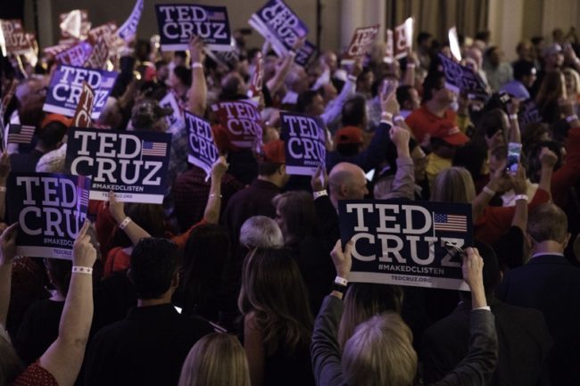 Photo by Zach Fiedler. Cruz signs at Hilton Post Oak 2018 midterm elections Cruz celebration. Photo credit: Zach Fiedler