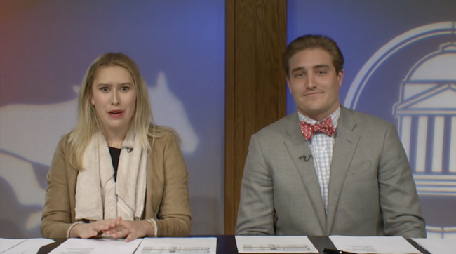 Jake Eichsteadt and SMU Senior Kailey Goerlitz sign off for the last Daily Update of the semester. Photo credit: smutv