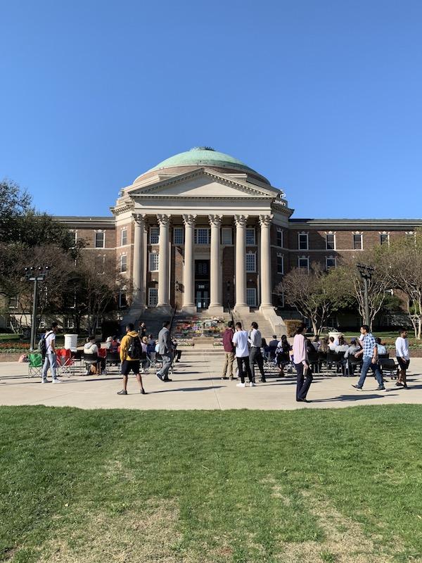 Students gathered on steps of Dallas Hall to commemorate the 50 lives lost at a mosque in New Zealand on March 15, 2019. Photo credit: Mary Grace Metheny