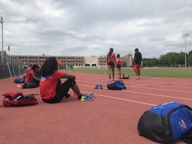 SMU Track and Field athletes prepare for the upcoming American Athletic Conference Track and Field Meet on May 10-12 in Wichita, Kan. Photo credit: Olivia Mars