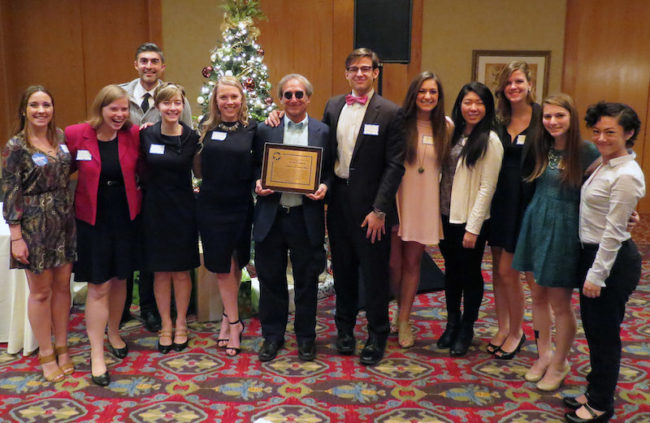 Human Rights Director Rick Halperin with students after winning a lifetime achievement award. Photo credit: SMU