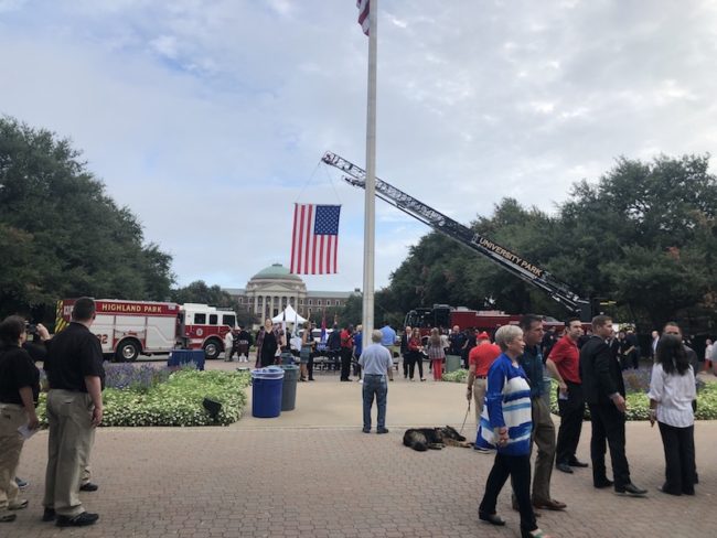 Ladder Truck Hoisting an American Flag