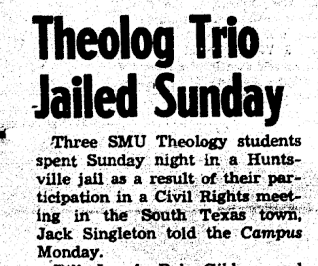 The SMU Campus reports on the arrest of Bill Israel, Bob Gibbon, and Richard Bond. Photo credit: SMU Libraries