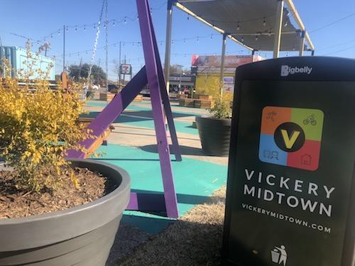 The Vickery Midtown logo marks the new Five Points intersection on Monday, November 18, 2019. Photo credit: Cristin Espinosa