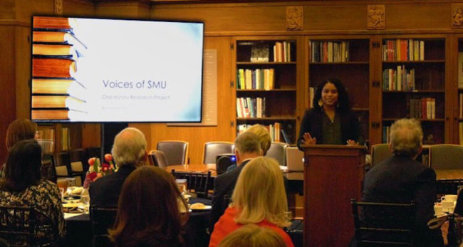 India presents on the Voices of SMU Oral History Project.