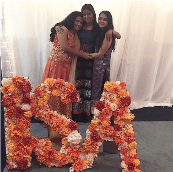 Pooja with Sarah Subramanian and Siddhakshi Solanki at the 2017 Indian Student Association’s Diwali function, during her sophomore year.