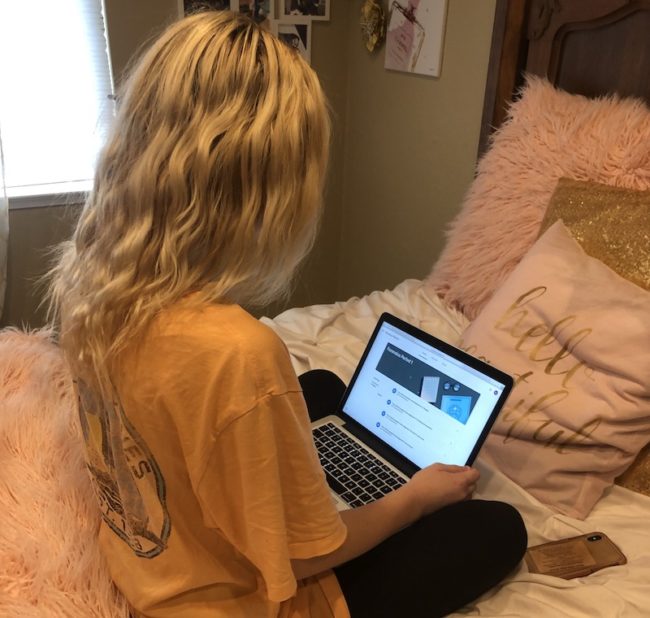 Class in bed has become the new normal for SMU students. Photo credit: Hailey Capovilla