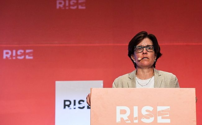 Kara Swisher speaks at the RISE Conference in 2018. Photo credit: Harry Murphy