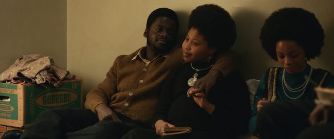 (L-R) DANIEL KALUUYA as Chairman Fred Hampton and DOMINIQUE FISHBACK as Deborah Johnson in Warner Bros. Pictures’ “JUDAS AND THE BLACK MESSIAH,” a Warner Bros. Pictures release.