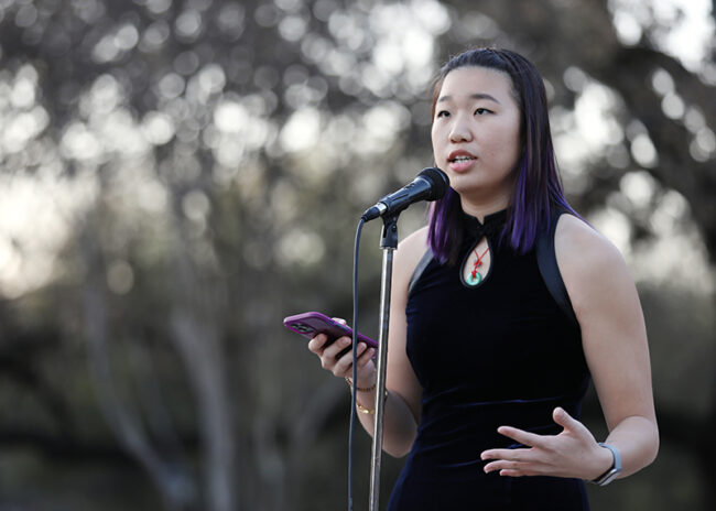 Student leaders -- including sophomore queer senator Jo Lew -- spoke candidly about their experiences as Asian-Americans and call for change. 
The event was held two days after six Asian-American women were killed in a shooting by a white man who had a bad day. The event promted greater conversations about racism and violence against the Asian American community, which has only worsened with the xenophobia of the COVID-19 pandemic. Photo credit: Ash Thye