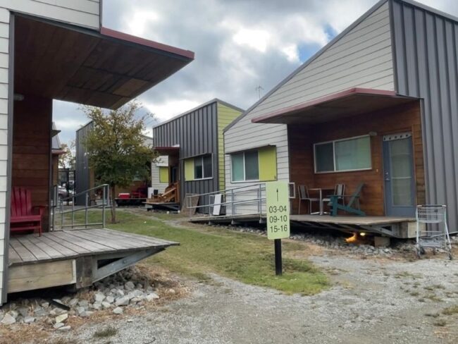 Located off I-30 and I-75, The Cottages at Hickory Crossing provide 430-square-foot tiny homes to Dallas’ most vulnerable homeless population. Photo credit: Audrey McClure