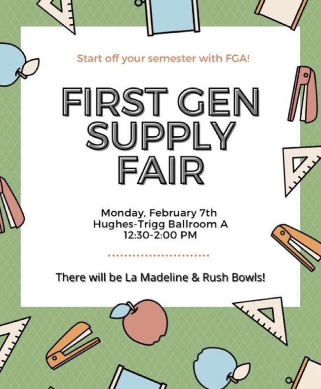 Screen shot of an flyer for First Gen Supply Fair event Monday February 7