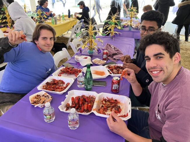 Students enjoying crawfish.