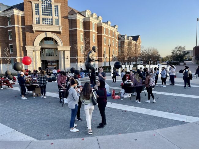 Students Socialize and Gather around Doak Walker Plaza.