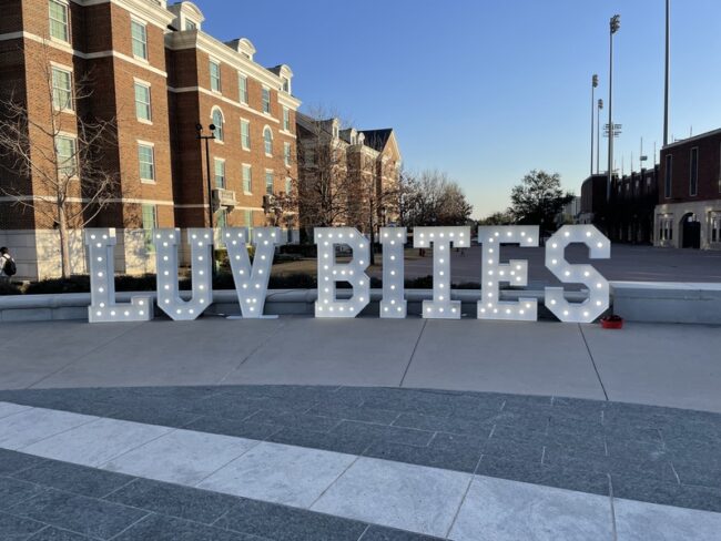 The 'Luv Bites' sign was a popular attraction at the event. Photo credit: Maddie Noble