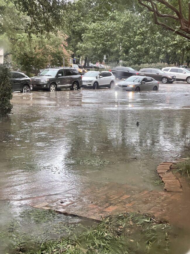 Streets and cars remain parked Sept. 4 at Potomac Avenue during the flash flood. Photo credit: Morgan Hamler