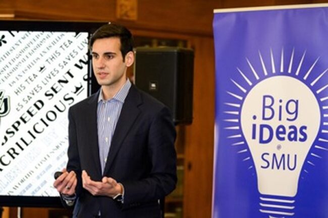 Raleigh Dewan, 21, pitches the Sister Shaq Tea Company to investors at the 2021 Big iDeas Business Plan competition. (Credit: SMU website)