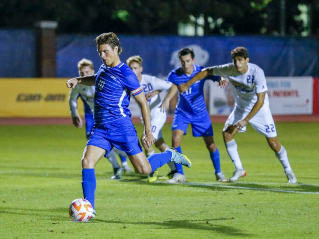 Knut Ahlander converts the penalty kick to give SMU a 1-0 advantage.