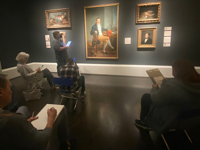Oliver Stark (Left corner) and the group start their sketching of Vicente López portrait Photo credit: Katie Fay