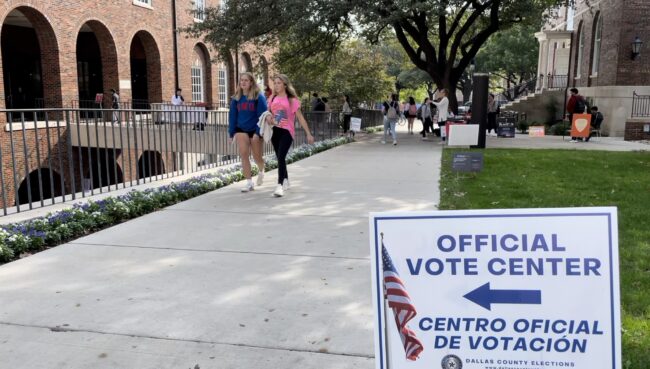 Students entering SMU’s Hughes Trigg Center, a voting location in the 2022 elections. Photo credit: Carla Mccanna