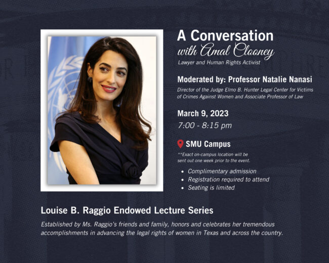 The graphic advertising Amal Clooney coming to campus.