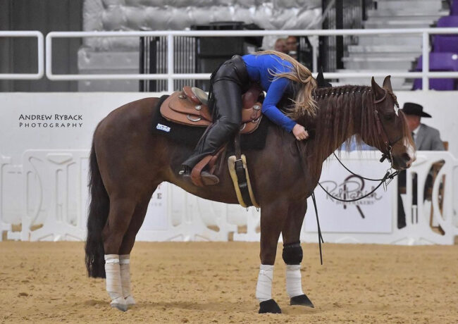 Taylor Zimmerman celebrating an emotional ride on her horse.  Photo Credit: Andrew Ryback