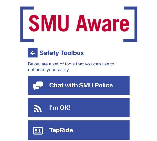 SMU has emergency resources like SMU Aware and the SMU campus safety app that keep students informed about potential threats. 