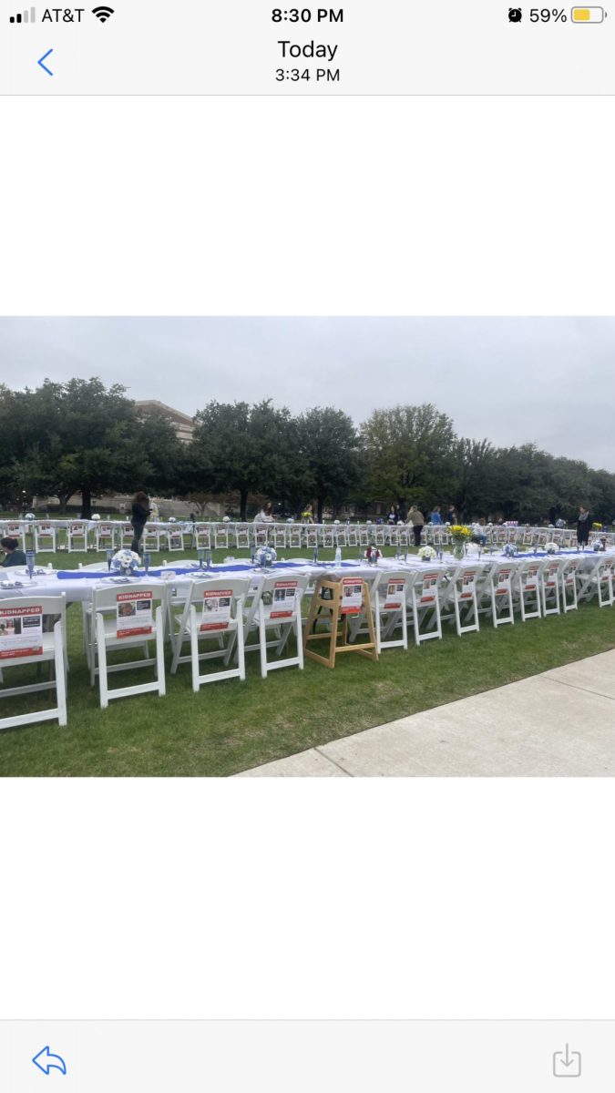 An empty Shabbat table honoring the hostages taken by Hamas