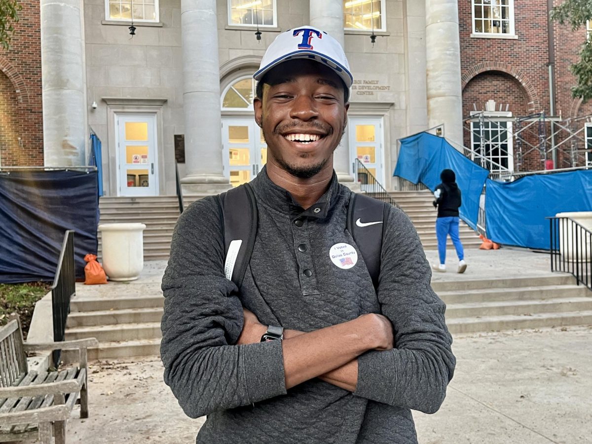 Benjamin Omoregbe, and Computer Science major at SMU stands proudly on his decision at SMU’s Hughes-Trigg.