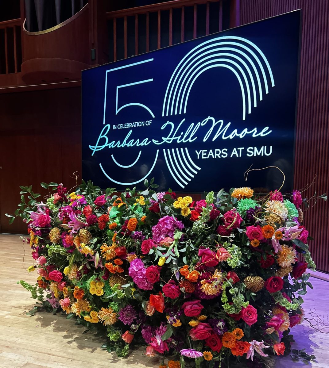 Flowers used as decoration to honor professor Moore, Dallas Texas, Friday, November 8, 2024 (©2024/Mikaila Neverson).