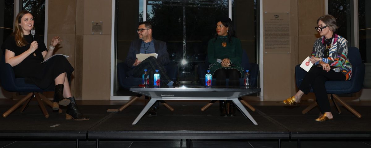 Fashion researchers Lauren Peters, José Blanco and Kimberly Jenkins speak about their fashion research in a panel moderated by SMU professor Jenny Davis.