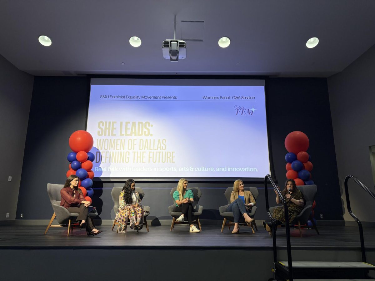 Four leaders from the Dallas area speak at the "She Leads: Women of Dallas Defining The Future" panel hosted by SMU Fem in the Hughes-Trigg Auditorium. 
