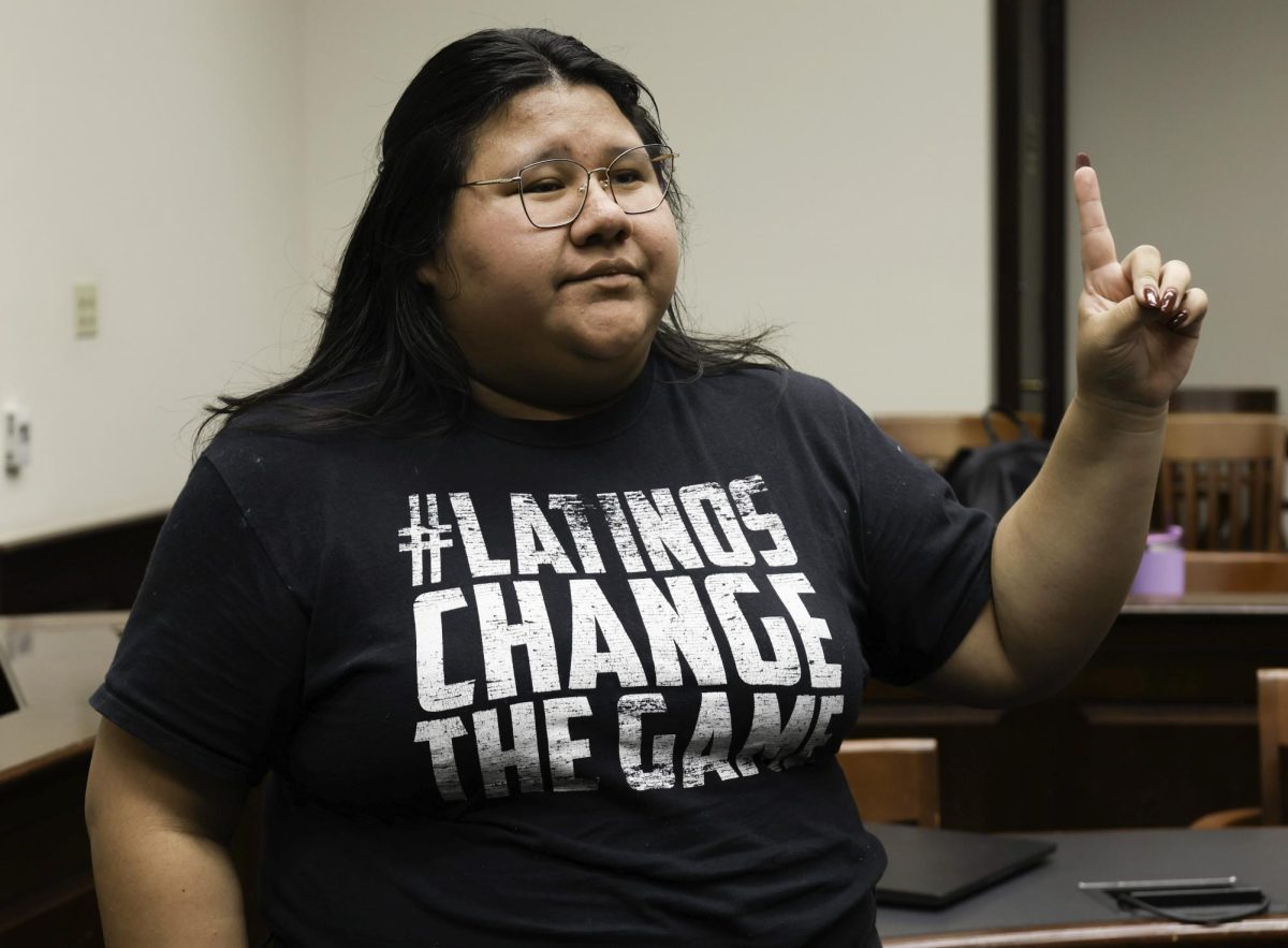 SMU student Citlali Arredondo participates in her mock trial practice in the SMU Law School.