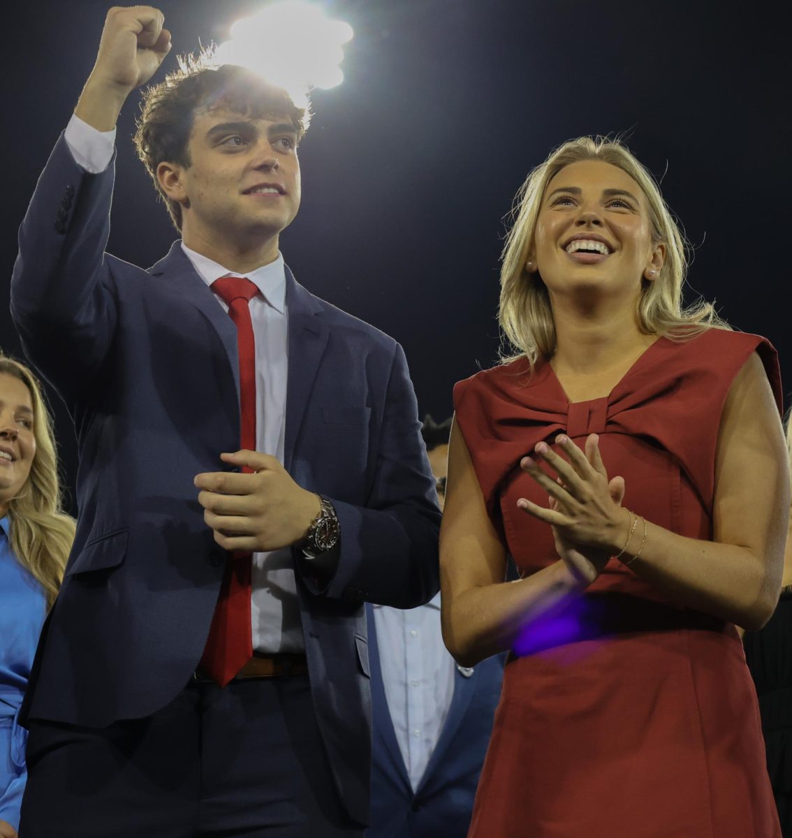 Chi Omega’s Kaitlyn Kuchar and Sigma Nu’s Hyden Horn are chosen as their organizations' homecoming royalty candidates for Rock the Vote in Dallas, Texas, on Oct. 27, 2025.