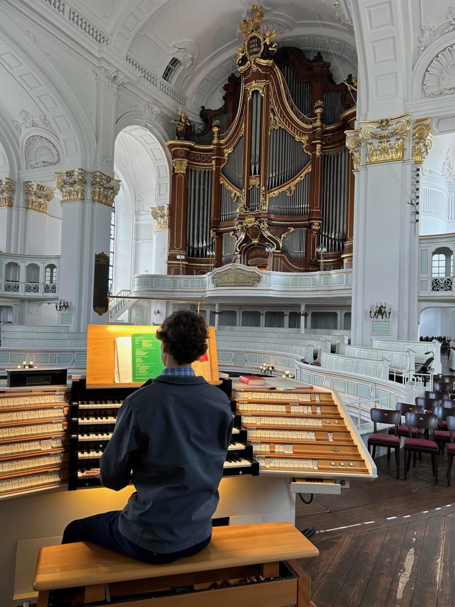 William Bullock plays the organ at St. Michaelis Church in Hamburg, Germany. 