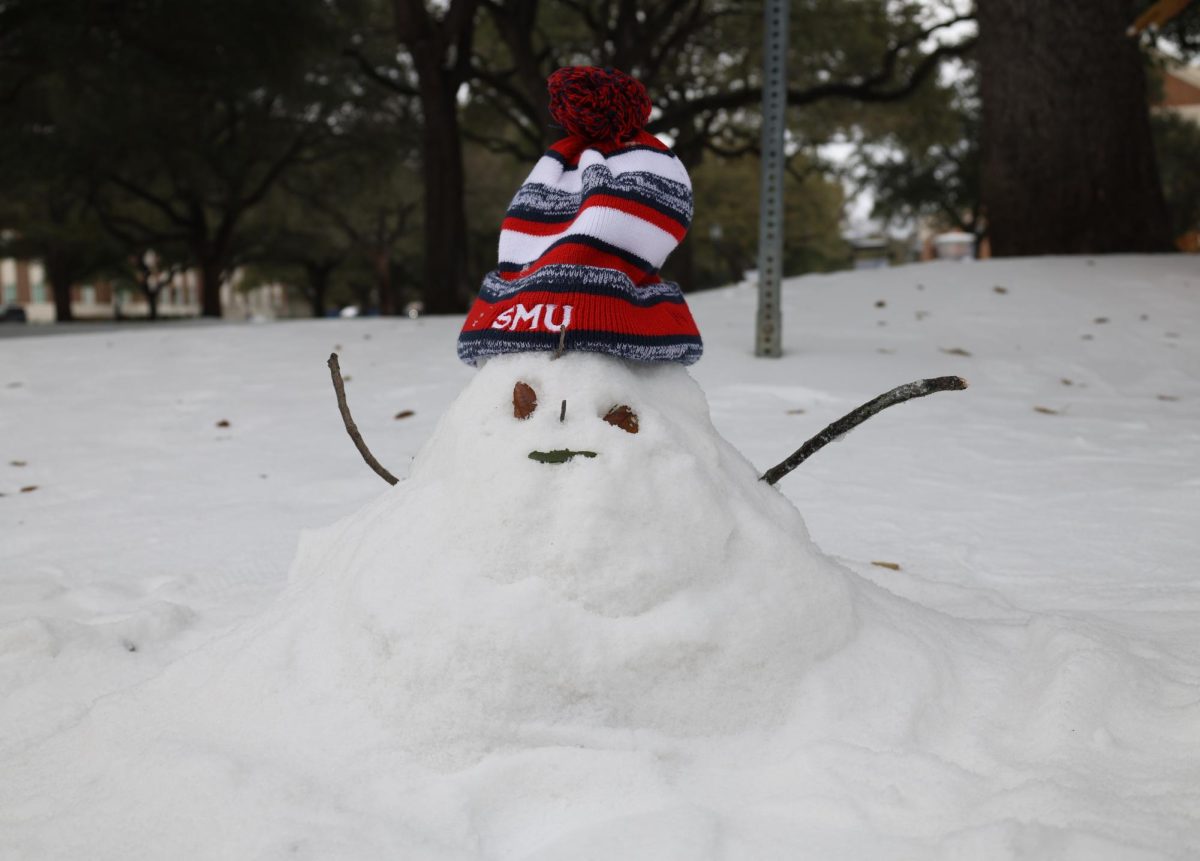 SMU students make a snowman during their snow day in Dallas, Texas, on Jan. 25, 2026. 
